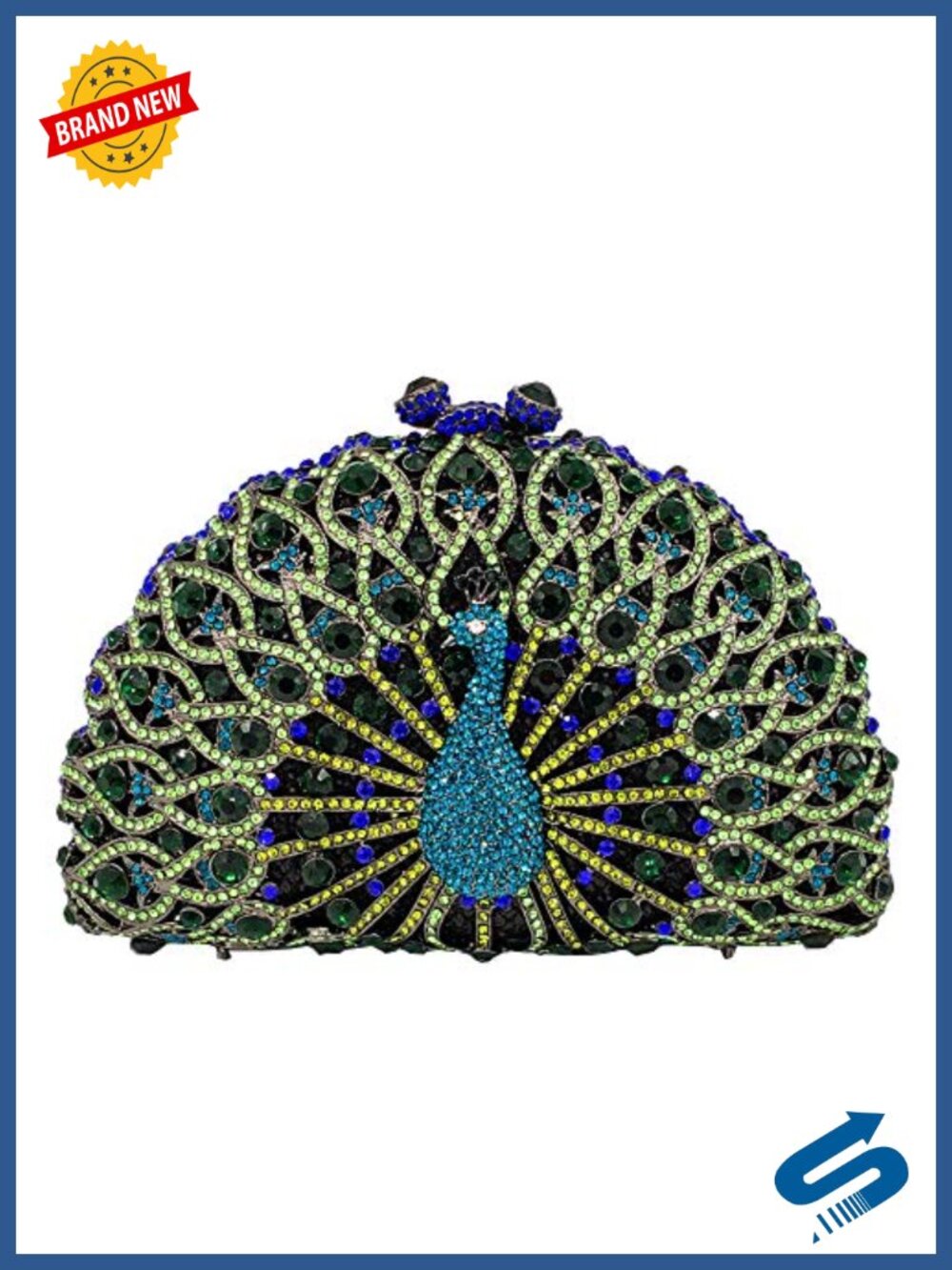 Rhinestone Peacock Crystal Clutch Faux Leather Metal Evening Bag Wedding